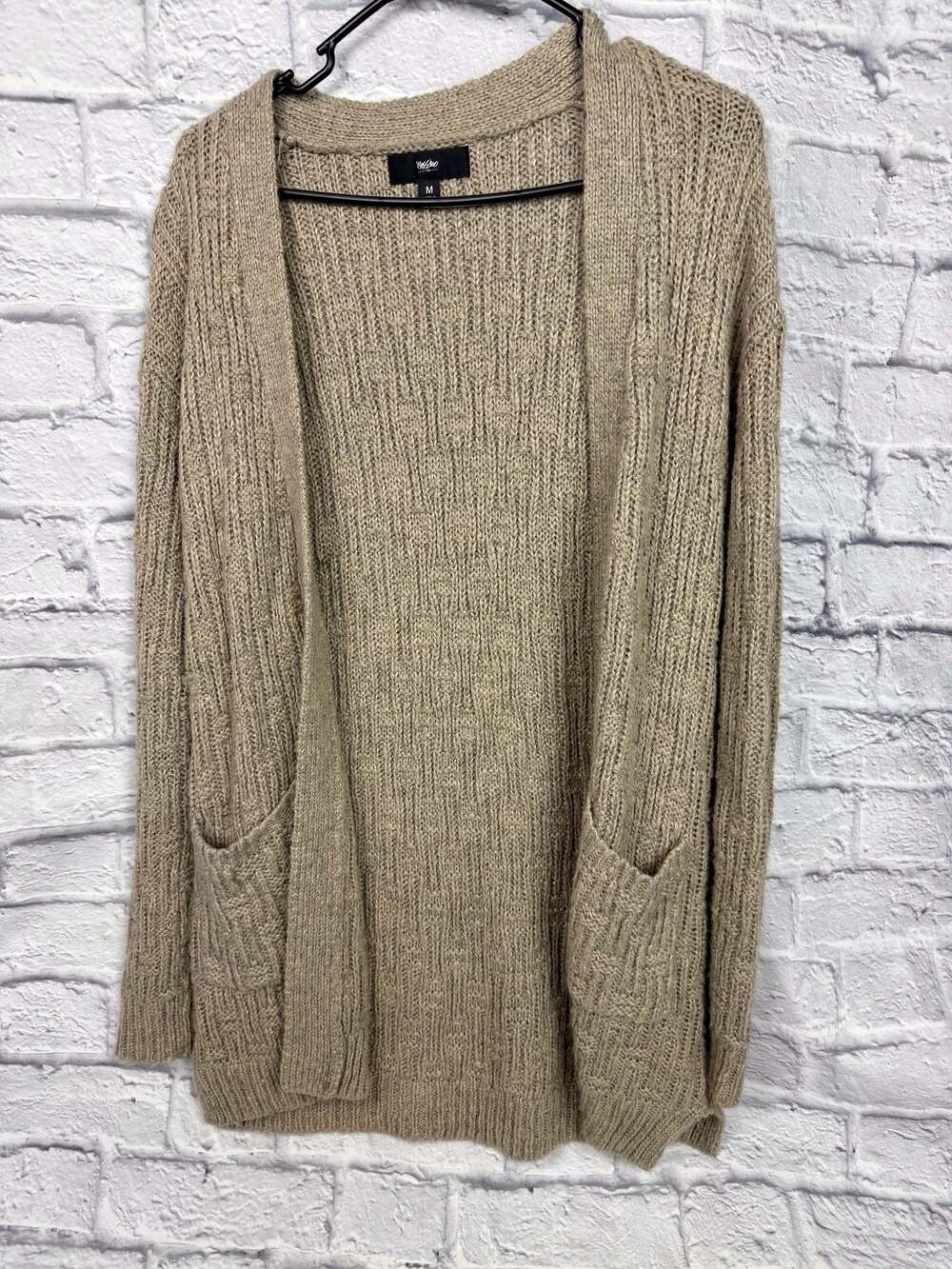 Mossimo Women's Open Front Knit Cardigan Sweater Taupe Medium with Pockets